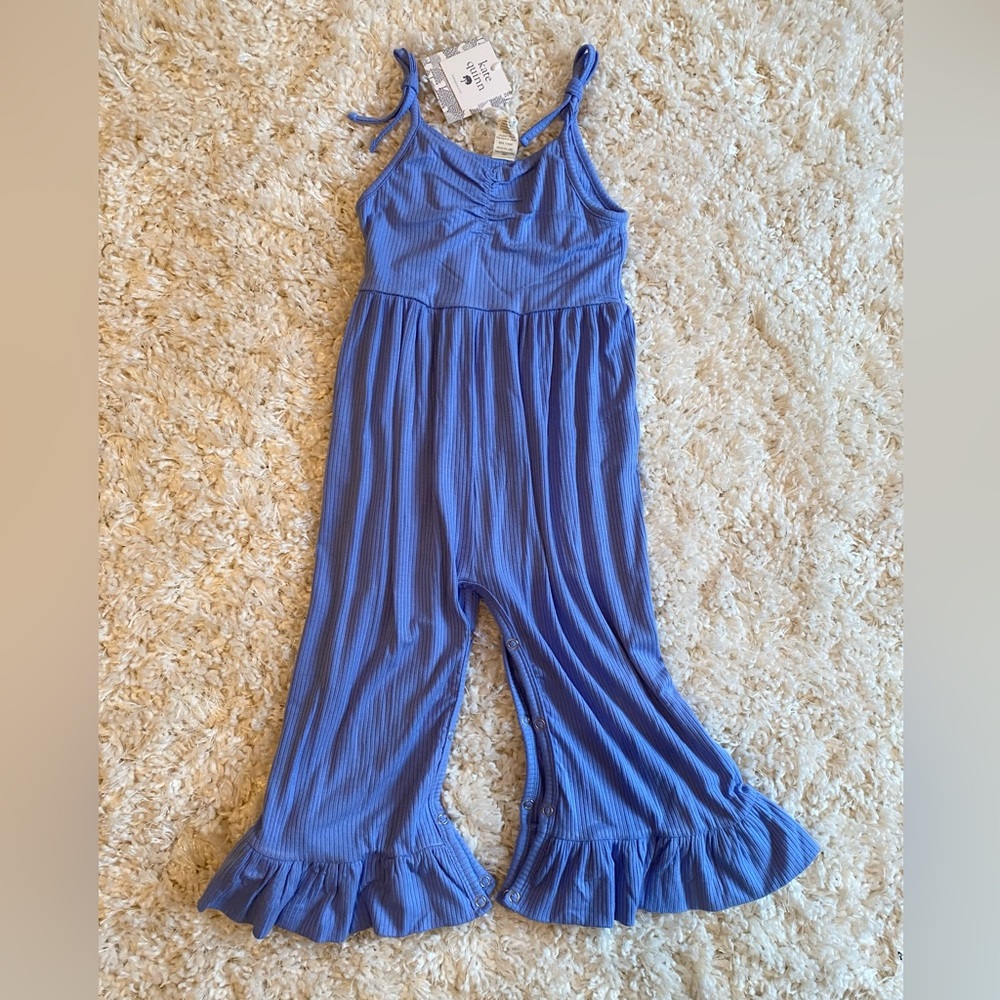 Kate Quinn Spaghetti Tie Ruched Wide Leg Ruffle Jumpsuit | Modal Rib | 2T
